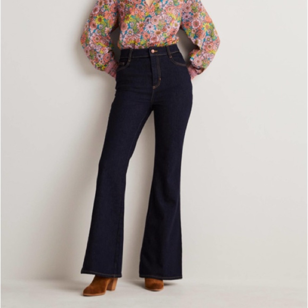Boden Dark Indigo High-Rise Wide-Leg Flare Jeans